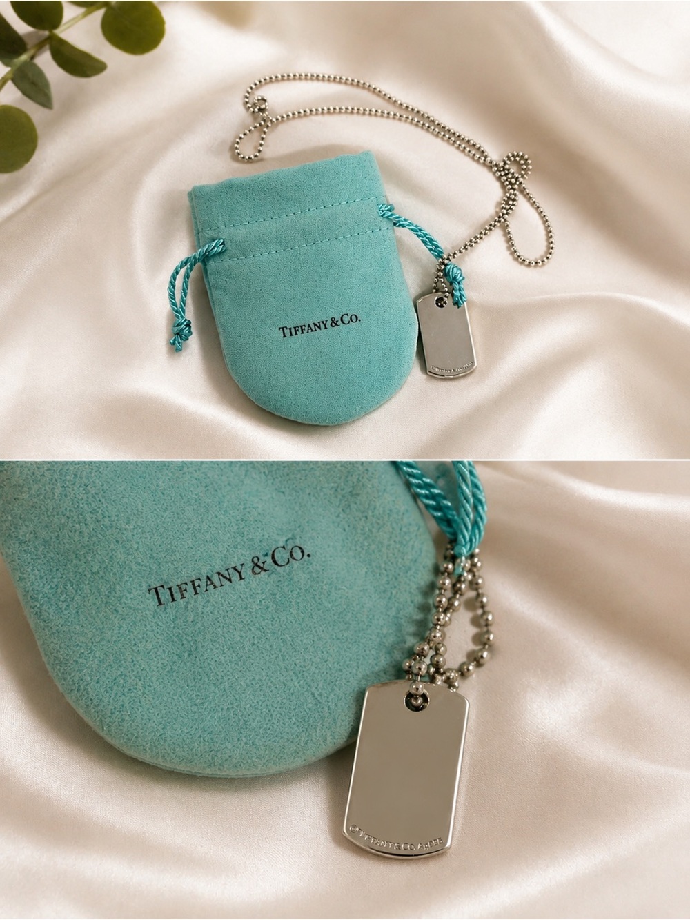 Tiffany & Co. Sterling Silver Dog Tag Necklace with Tiffany Blue Pouch